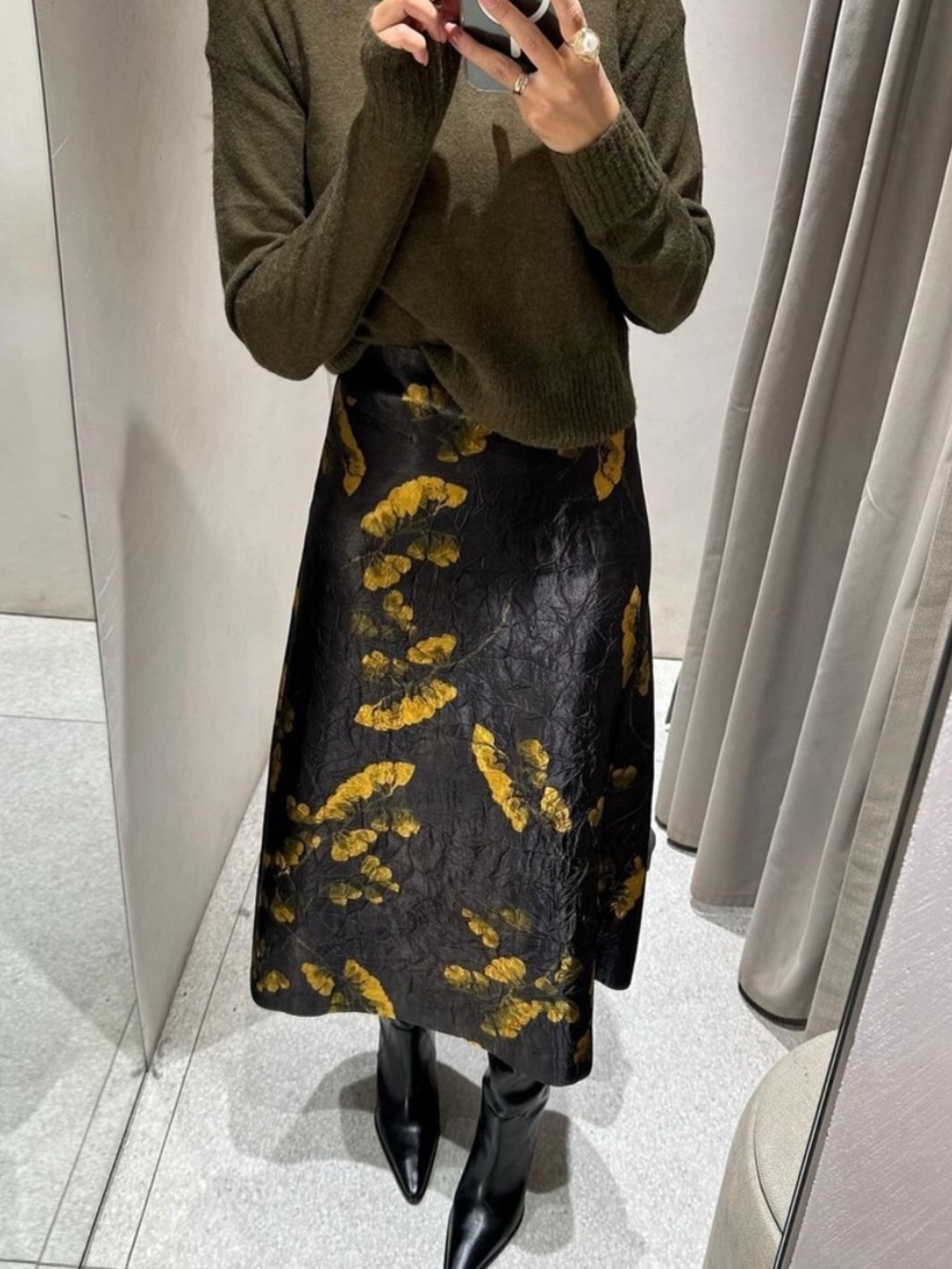 Zara ZW Collection Gold leaf Midi Skirt